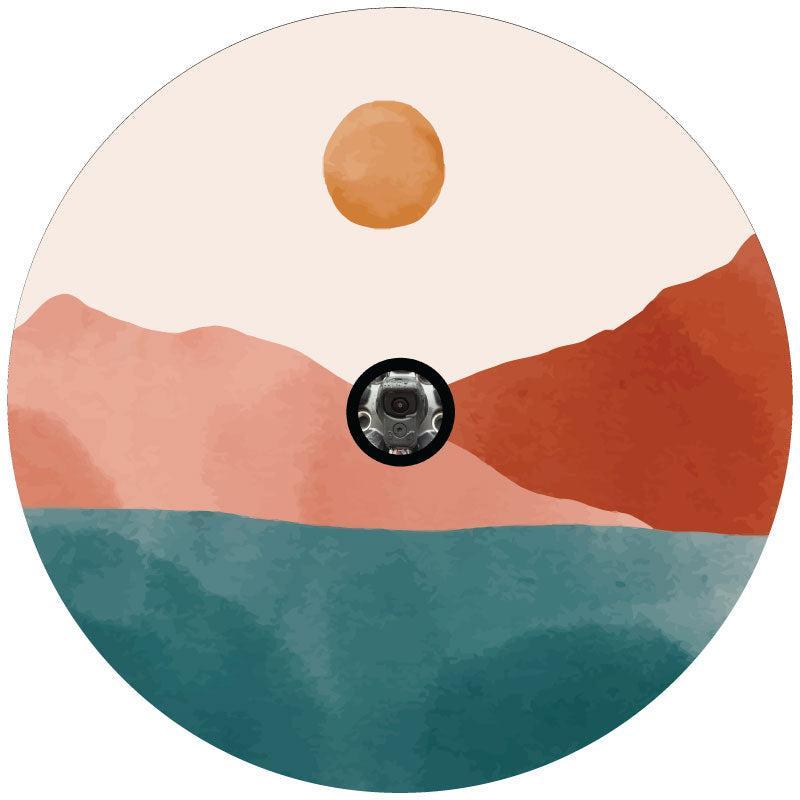 Jewel Tone Watercolor Mountain Landscape Spare Tire Cover - RV, Camper, Jeep, Broncos-duckduckjeep-offroad-wrangler-gladiator-3d-jeep duck-custom duck-Jeep-The Quacktory-Fun Jeep Ducks-Ducks4Jeep