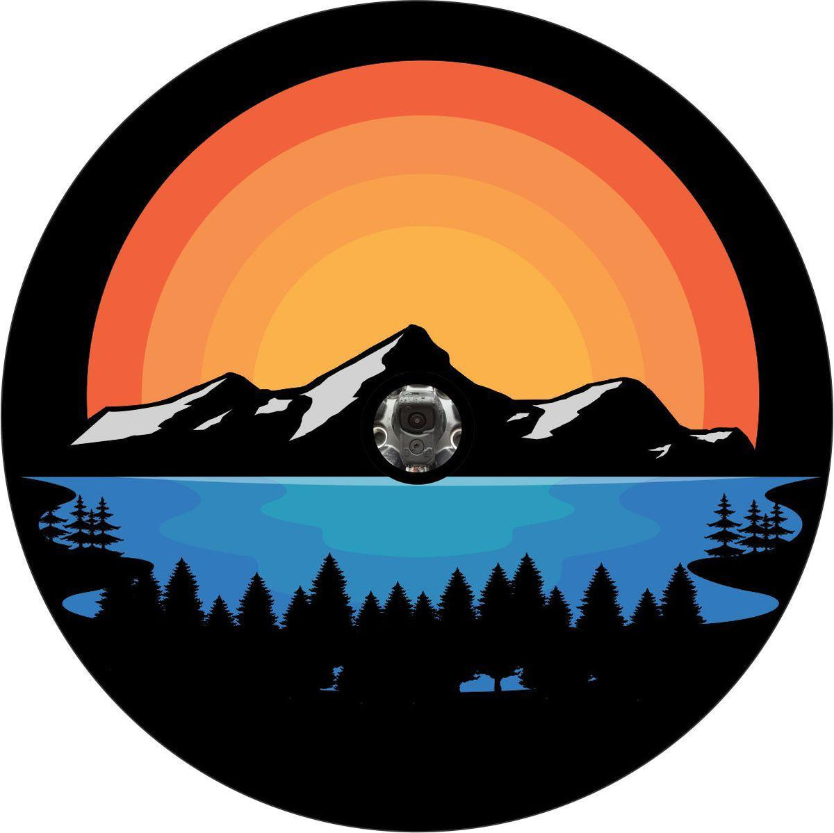 Landscape Mountain Sun Lake Spare Tire Cover for Jeep, Bronco, RV, Camper, Trailer-duckduckjeep-offroad-wrangler-gladiator-3d-jeep duck-custom duck-Jeep-The Quacktory-Fun Jeep Ducks-Ducks4Jeep