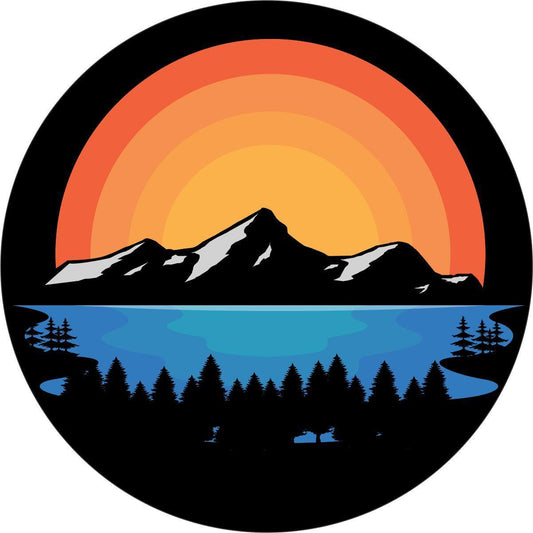 Landscape Mountain Sun Lake Spare Tire Cover for Jeep, Bronco, RV, Camper, Trailer-duckduckjeep-offroad-wrangler-gladiator-3d-jeep duck-custom duck-Jeep-The Quacktory-Fun Jeep Ducks-Ducks4Jeep