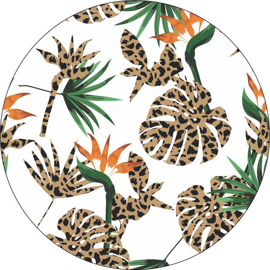 Leopard/Cheetah Print + Bird of Paradise Flower Spare Tire Cover-duckduckjeep-offroad-wrangler-gladiator-3d-jeep duck-custom duck-Jeep-The Quacktory-Fun Jeep Ducks-Ducks4Jeep