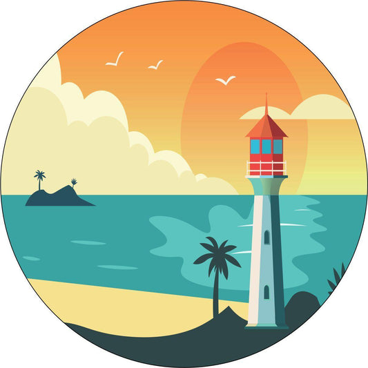 Lighthouse at Sunset Spare Tire Cover for Jeep, Bronco, RV, Campers, & More-duckduckjeep-offroad-wrangler-gladiator-3d-jeep duck-custom duck-Jeep-The Quacktory-Fun Jeep Ducks-Ducks4Jeep