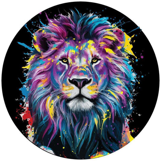 Lion Paint-Splattered Color Pop Spare Tire Cover Design for Jeep, Bronco, RV, Camper, Vans-duckduckjeep-offroad-wrangler-gladiator-3d-jeep duck-custom duck-Jeep-The Quacktory-Fun Jeep Ducks-Ducks4Jeep