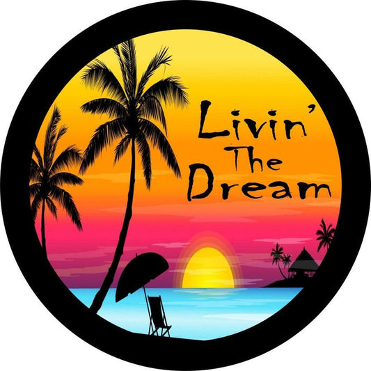Livin' The Dream Sunset Scene Spare Tire Cover for Jeep, Camper, Bronco, Van, & More-duckduckjeep-offroad-wrangler-gladiator-3d-jeep duck-custom duck-Jeep-The Quacktory-Fun Jeep Ducks-Ducks4Jeep