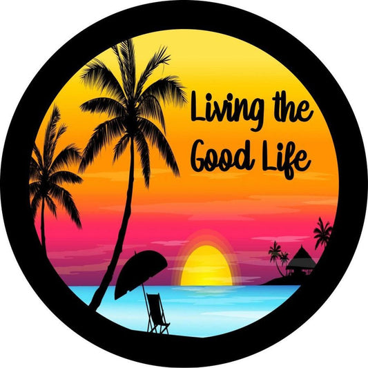Living The Good Life Vibrant Colorful Sunset Spare Tire Cover for Jeep, Bronco, Campers, & More-duckduckjeep-offroad-wrangler-gladiator-3d-jeep duck-custom duck-Jeep-The Quacktory-Fun Jeep Ducks-Ducks4Jeep