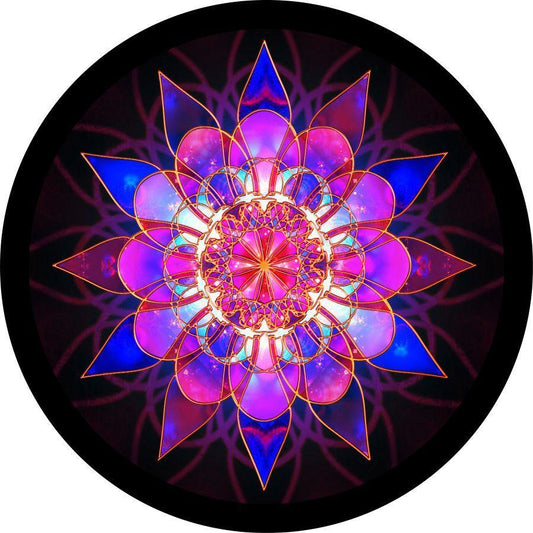 Magenta Pink Crystal Mandala Spare Tire Cover - Jeep, RV, Bronco, Camper, VW Bus, Van, & More-duckduckjeep-offroad-wrangler-gladiator-3d-jeep duck-custom duck-Jeep-The Quacktory-Fun Jeep Ducks-Ducks4Jeep