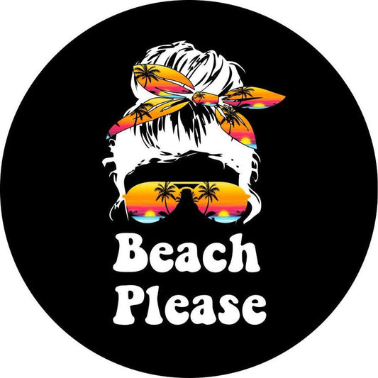 Messy Bun Beach Please - Girl with Sunglasses Tropical Spare Tire Cover-duckduckjeep-offroad-wrangler-gladiator-3d-jeep duck-custom duck-Jeep-The Quacktory-Fun Jeep Ducks-Ducks4Jeep