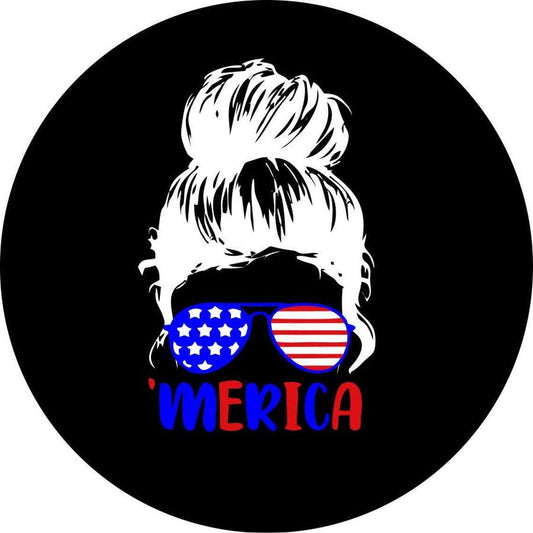 Messy Bun Girl with Sunglasses + 'Merica-duckduckjeep-offroad-wrangler-gladiator-3d-jeep duck-custom duck-Jeep-The Quacktory-Fun Jeep Ducks-Ducks4Jeep