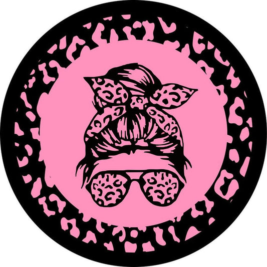 Messy Bun Leopard Print Backing Color Fill & Girl with Leopard/Cheetah Print Sunglasses-duckduckjeep-offroad-wrangler-gladiator-3d-jeep duck-custom duck-Jeep-The Quacktory-Fun Jeep Ducks-Ducks4Jeep