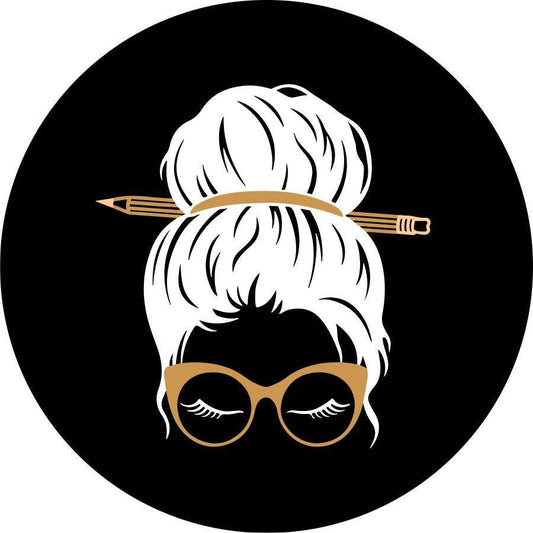 Messy Bun Teacher with Pencil and Glasses-duckduckjeep-offroad-wrangler-gladiator-3d-jeep duck-custom duck-Jeep-The Quacktory-Fun Jeep Ducks-Ducks4Jeep