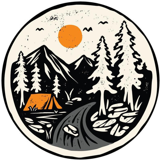 Mountain Camping On The River Vintage Spare Tire Cover for Campers, RV, Jeep, Bronco, Vans, & More-duckduckjeep-offroad-wrangler-gladiator-3d-jeep duck-custom duck-Jeep-The Quacktory-Fun Jeep Ducks-Ducks4Jeep