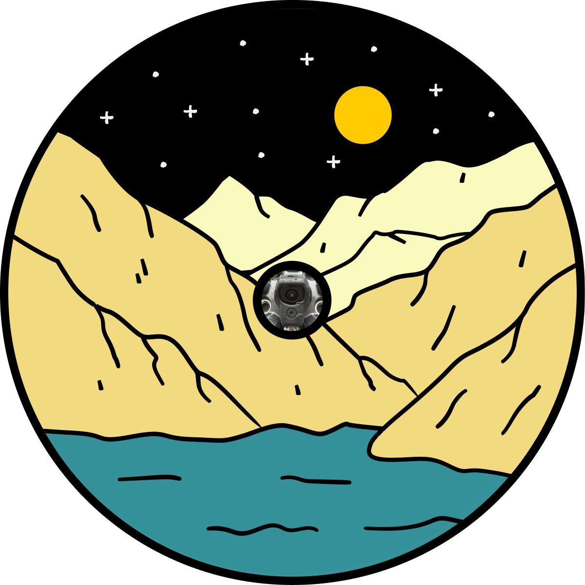 Mountain Lakeside Under The Night Sky - Custom Spare Tire Cover for Jeep, RV, Camper, Bronco, & More-duckduckjeep-offroad-wrangler-gladiator-3d-jeep duck-custom duck-Jeep-The Quacktory-Fun Jeep Ducks-Ducks4Jeep