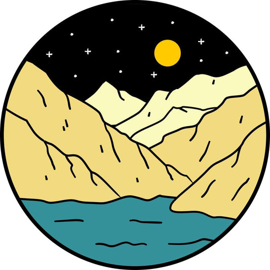 Mountain Lakeside Under The Night Sky - Custom Spare Tire Cover for Jeep, RV, Camper, Bronco, & More-duckduckjeep-offroad-wrangler-gladiator-3d-jeep duck-custom duck-Jeep-The Quacktory-Fun Jeep Ducks-Ducks4Jeep