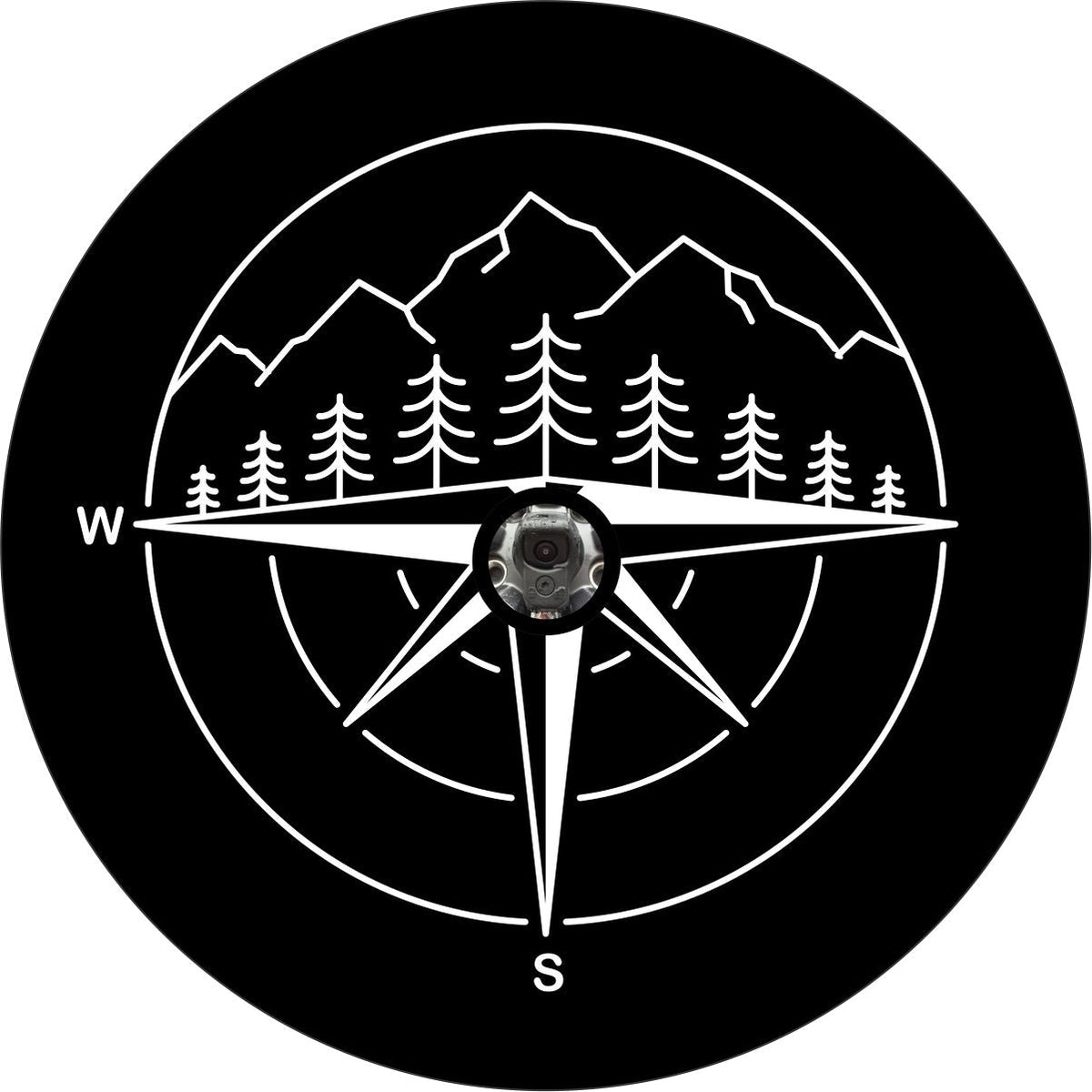Mountains & Compass Spare Tire Cover - Jeep, Bronco, Camper, Van, RV-duckduckjeep-offroad-wrangler-gladiator-3d-jeep duck-custom duck-Jeep-The Quacktory-Fun Jeep Ducks-Ducks4Jeep