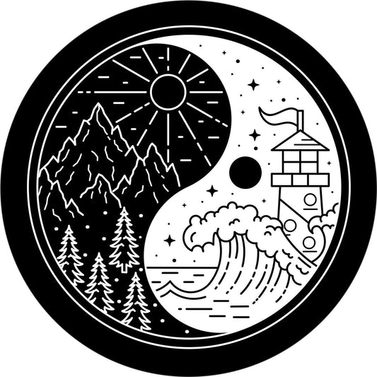 Mountains Meet Ocean Yin Yang Spare Tire Cover - Jeep, Bronco, RV, Camper, Trailer, FJ Cruiser, & More-duckduckjeep-offroad-wrangler-gladiator-3d-jeep duck-custom duck-Jeep-The Quacktory-Fun Jeep Ducks-Ducks4Jeep