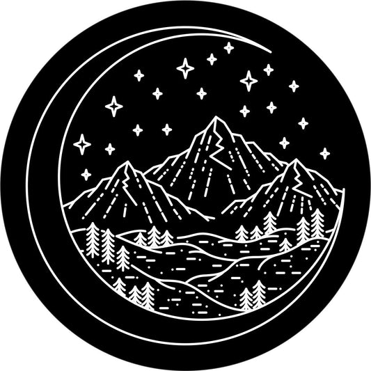 Mountains in The Crescent Moon Spare Tire Cover for Jeep, RV, Bronco, Camper, FJ, Trailer, & More-duckduckjeep-offroad-wrangler-gladiator-3d-jeep duck-custom duck-Jeep-The Quacktory-Fun Jeep Ducks-Ducks4Jeep