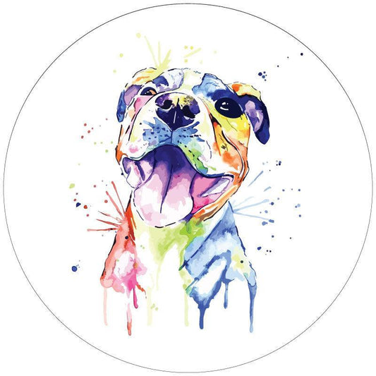 Multicolor Watercolor Paint Cute Pitbull Spare Tire Cover on White Vinyl-duckduckjeep-offroad-wrangler-gladiator-3d-jeep duck-custom duck-Jeep-The Quacktory-Fun Jeep Ducks-Ducks4Jeep