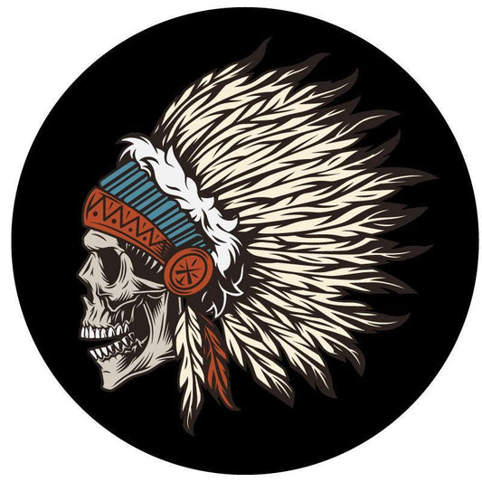Native American Skull Warrior Spare Tire Cover for Jeep, RV, Camper, Bronco-duckduckjeep-offroad-wrangler-gladiator-3d-jeep duck-custom duck-Jeep-The Quacktory-Fun Jeep Ducks-Ducks4Jeep