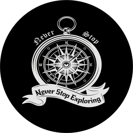 Never Stop Exploring Compass Spare Tire Cover - Jeep, Bronco, RV, Camper, & More-duckduckjeep-offroad-wrangler-gladiator-3d-jeep duck-custom duck-Jeep-The Quacktory-Fun Jeep Ducks-Ducks4Jeep