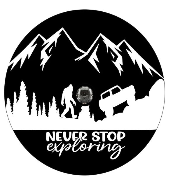 Never Stop Exploring Spare Tire Cover-duckduckjeep-offroad-wrangler-gladiator-3d-jeep duck-custom duck-Jeep-The Quacktory-Fun Jeep Ducks-Ducks4Jeep