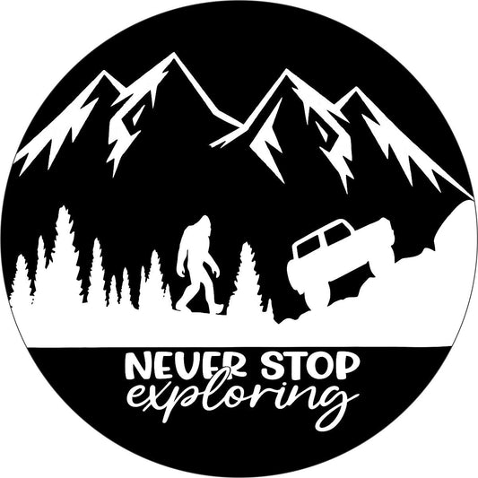 Never Stop Exploring â€¢ Sasquatch Ford Bronco Spare Tire Cover Design-duckduckjeep-offroad-wrangler-gladiator-3d-jeep duck-custom duck-Jeep-The Quacktory-Fun Jeep Ducks-Ducks4Jeep