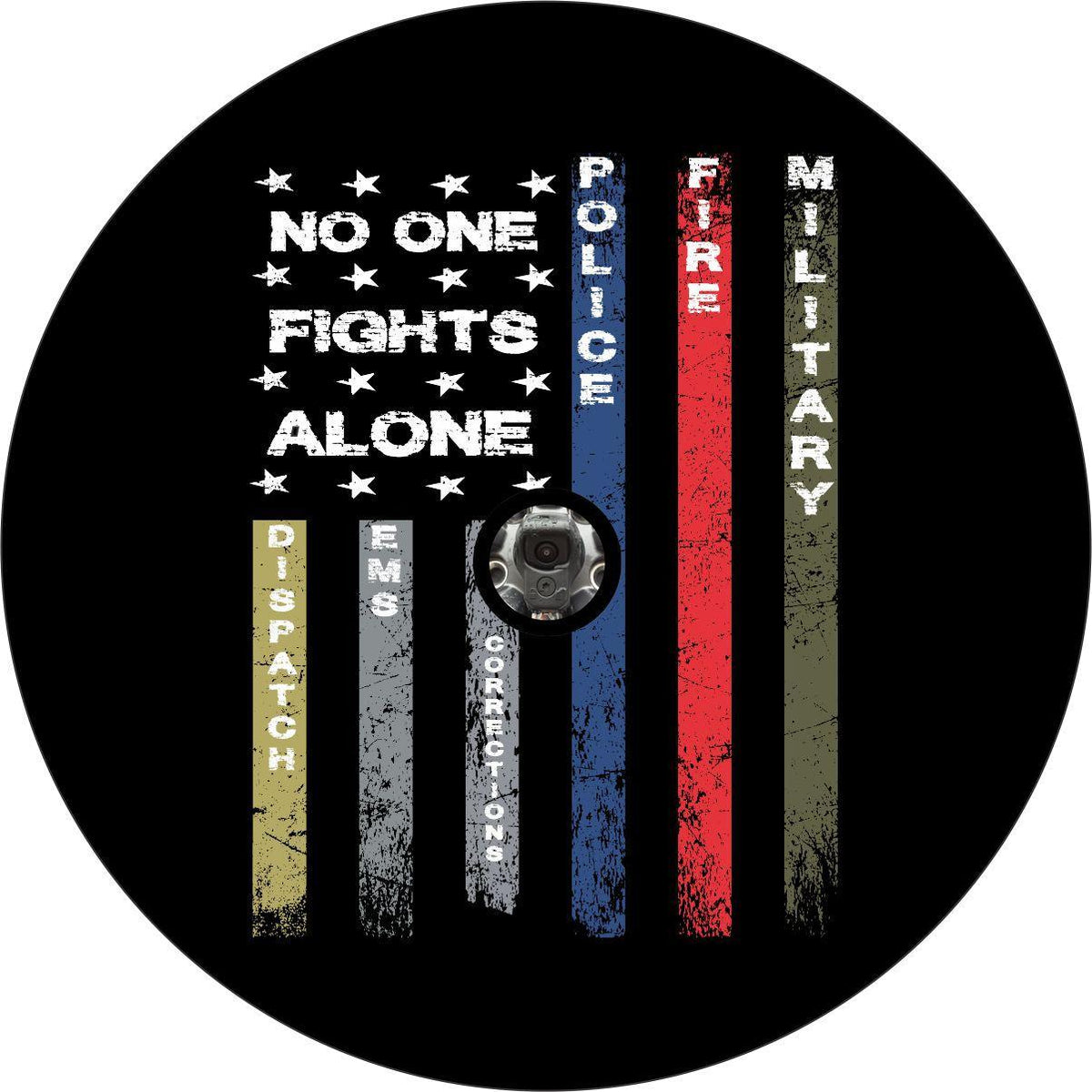 No One Fights Alone American Flag Spare Tire Cover for Jeep, Bronco, RV, Camper, Trailer, Van, & More-duckduckjeep-offroad-wrangler-gladiator-3d-jeep duck-custom duck-Jeep-The Quacktory-Fun Jeep Ducks-Ducks4Jeep
