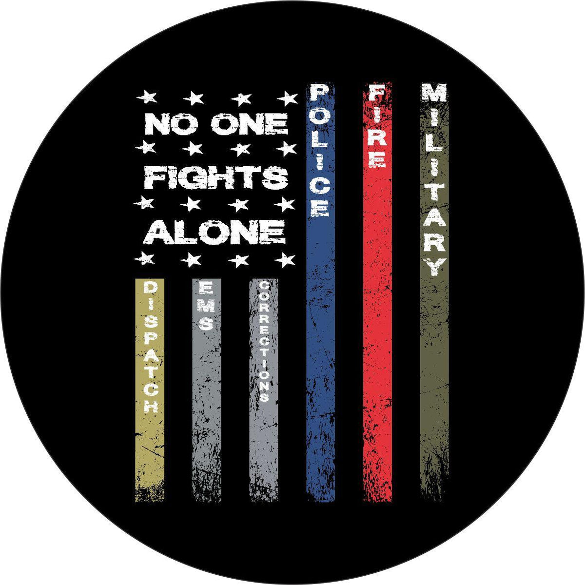 No One Fights Alone American Flag Spare Tire Cover for Jeep, Bronco, RV, Camper, Trailer, Van, & More-duckduckjeep-offroad-wrangler-gladiator-3d-jeep duck-custom duck-Jeep-The Quacktory-Fun Jeep Ducks-Ducks4Jeep