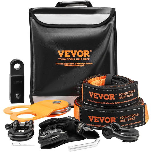 Off-Road Recovery Kit, 3" x 30', Heavy Duty Winch Recovery Kit with 30000 lbs Tow Straps, 44092 lbs D-Ring Shackles, Shackle Receiver, Snatch Block Pulley, Gloves, Storage Bag for ATV Jeep Truck-duckduckjeep-offroad-wrangler-gladiator-3d-jeep duck-custom duck-Jeep-The Quacktory-Fun Jeep Ducks-Ducks4Jeep