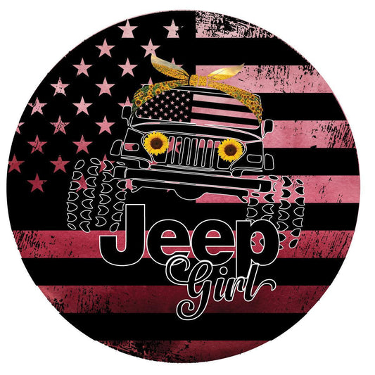 Ombre Pink Jeep Girl Sunflower & American Flag Cute Spare Tire Cover for Jeep Wrangler-duckduckjeep-offroad-wrangler-gladiator-3d-jeep duck-custom duck-Jeep-The Quacktory-Fun Jeep Ducks-Ducks4Jeep