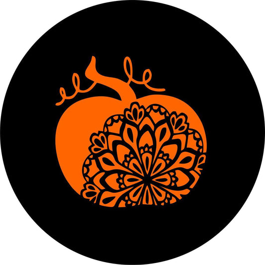 Orange Pumpkin + Mandala Spare Tire Cover Design-duckduckjeep-offroad-wrangler-gladiator-3d-jeep duck-custom duck-Jeep-The Quacktory-Fun Jeep Ducks-Ducks4Jeep