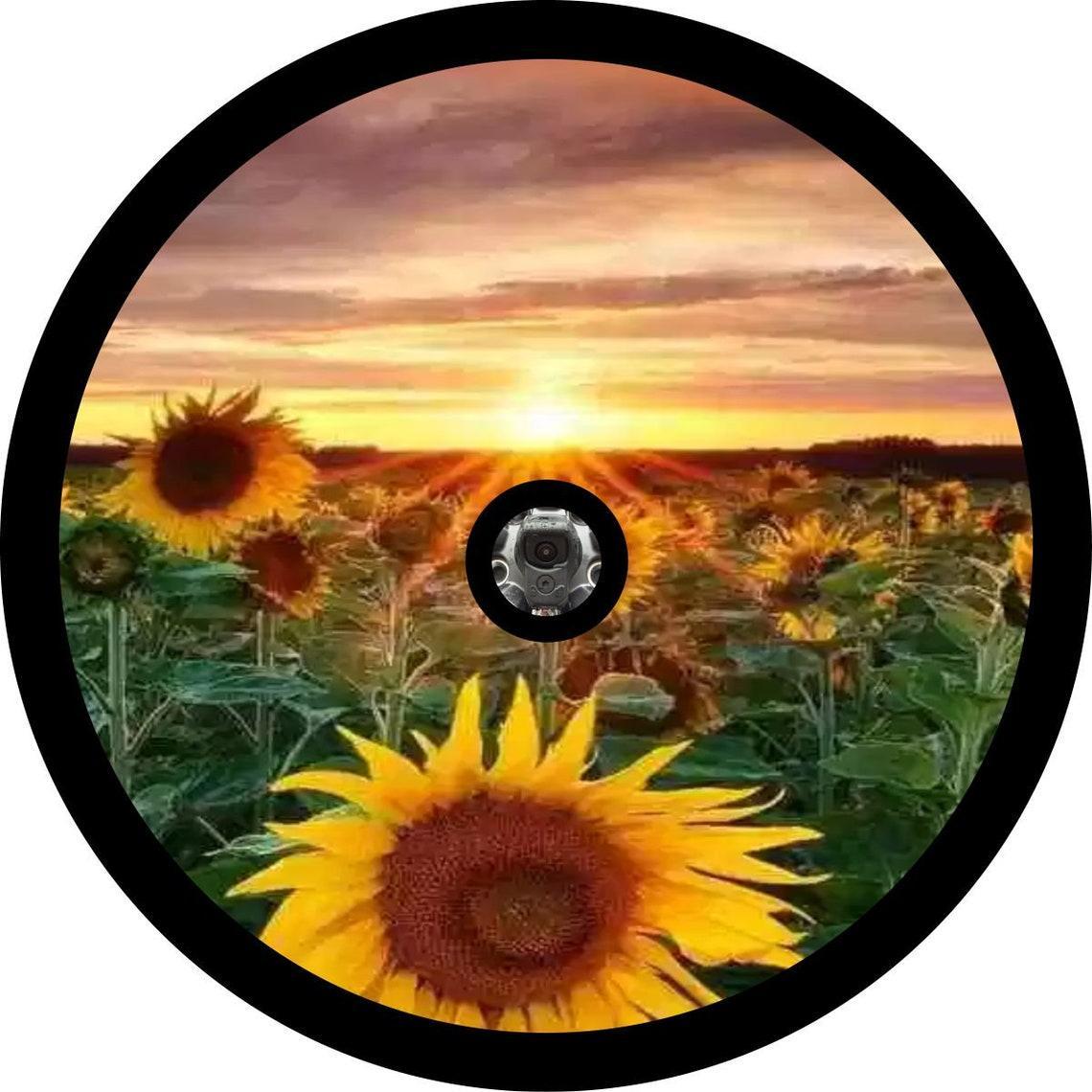 Painted Portrait Print at Sunset - Field of Sunflowers Spare Tire Cover-duckduckjeep-offroad-wrangler-gladiator-3d-jeep duck-custom duck-Jeep-The Quacktory-Fun Jeep Ducks-Ducks4Jeep