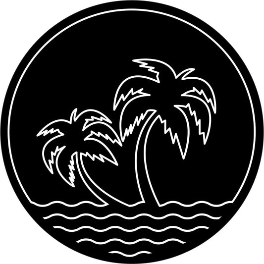 Palm Trees on Water Simple Spare Tire Cover - Jeep, Bronco, RV, Camper, Trailer, Van, Etc.-duckduckjeep-offroad-wrangler-gladiator-3d-jeep duck-custom duck-Jeep-The Quacktory-Fun Jeep Ducks-Ducks4Jeep