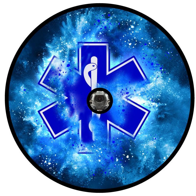 Paramedic Insignia - Blue Explosion Spare Tire Cover for Jeep, RV, camper, Bronco-duckduckjeep-offroad-wrangler-gladiator-3d-jeep duck-custom duck-Jeep-The Quacktory-Fun Jeep Ducks-Ducks4Jeep