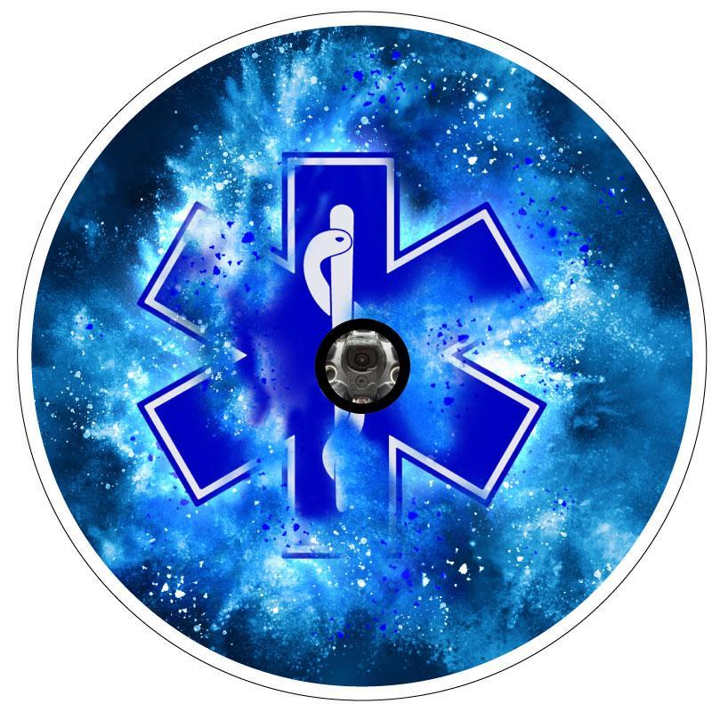 Paramedic Insignia - Blue Explosion Spare Tire Cover for Jeep, RV, camper, Bronco-duckduckjeep-offroad-wrangler-gladiator-3d-jeep duck-custom duck-Jeep-The Quacktory-Fun Jeep Ducks-Ducks4Jeep