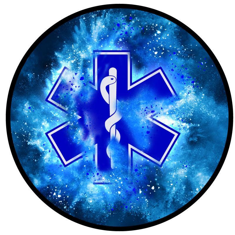 Paramedic Insignia - Blue Explosion Spare Tire Cover for Jeep, RV, camper, Bronco-duckduckjeep-offroad-wrangler-gladiator-3d-jeep duck-custom duck-Jeep-The Quacktory-Fun Jeep Ducks-Ducks4Jeep