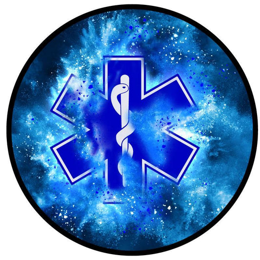 Paramedic Insignia - Blue Explosion Spare Tire Cover for Jeep, RV, camper, Bronco-duckduckjeep-offroad-wrangler-gladiator-3d-jeep duck-custom duck-Jeep-The Quacktory-Fun Jeep Ducks-Ducks4Jeep
