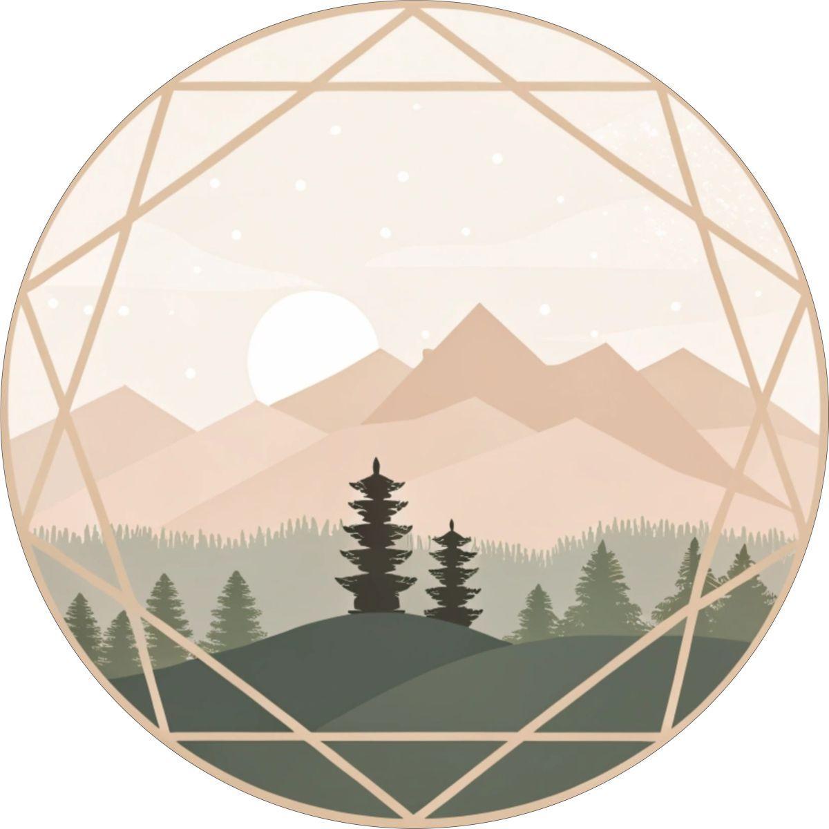 Pastel Gradient Geometric Mountain Landscape with Sun Spare Tire Cover for Jeep, Bronco, RV, Camper, Trailer, & More-duckduckjeep-offroad-wrangler-gladiator-3d-jeep duck-custom duck-Jeep-The Quacktory-Fun Jeep Ducks-Ducks4Jeep