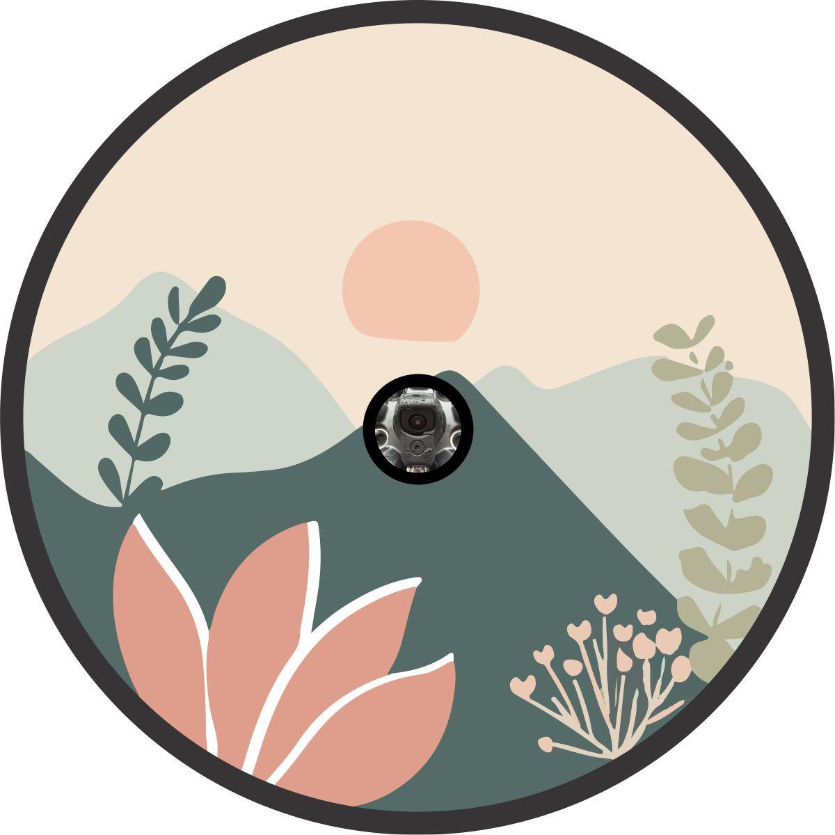 Pastel Pink & Teal Mountain Floral Landscape Spare Tire Cover Design â€¢ Jeep, Bronco, Campers, RV, Vans, & More-duckduckjeep-offroad-wrangler-gladiator-3d-jeep duck-custom duck-Jeep-The Quacktory-Fun Jeep Ducks-Ducks4Jeep