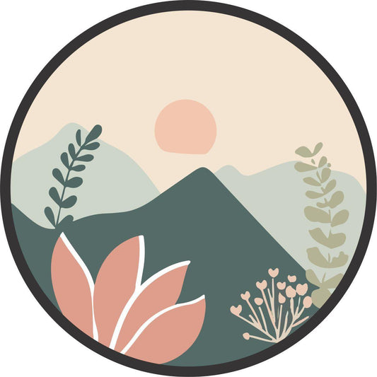 Pastel Pink & Teal Mountain Floral Landscape Spare Tire Cover Design â€¢ Jeep, Bronco, Campers, RV, Vans, & More-duckduckjeep-offroad-wrangler-gladiator-3d-jeep duck-custom duck-Jeep-The Quacktory-Fun Jeep Ducks-Ducks4Jeep