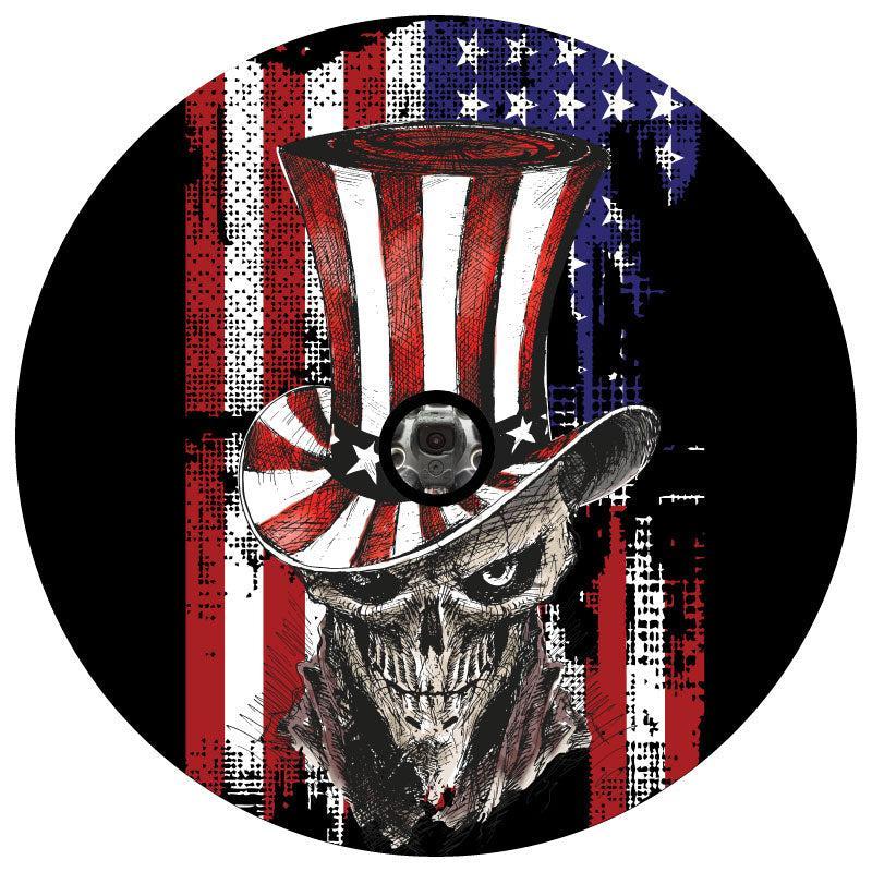 Patriot Skull American Flag Spare Tire Cover for Jeep, Bronco, RV, & More-duckduckjeep-offroad-wrangler-gladiator-3d-jeep duck-custom duck-Jeep-The Quacktory-Fun Jeep Ducks-Ducks4Jeep