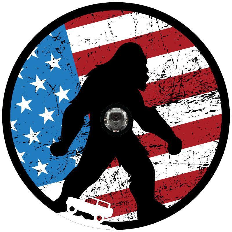 Patriotic American Flag Sasquatch Bronco Spare Tire Cover Design-duckduckjeep-offroad-wrangler-gladiator-3d-jeep duck-custom duck-Jeep-The Quacktory-Fun Jeep Ducks-Ducks4Jeep