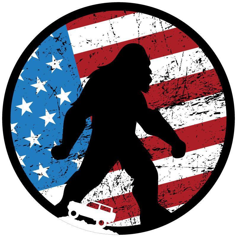 Patriotic American Flag Sasquatch Bronco Spare Tire Cover Design-duckduckjeep-offroad-wrangler-gladiator-3d-jeep duck-custom duck-Jeep-The Quacktory-Fun Jeep Ducks-Ducks4Jeep
