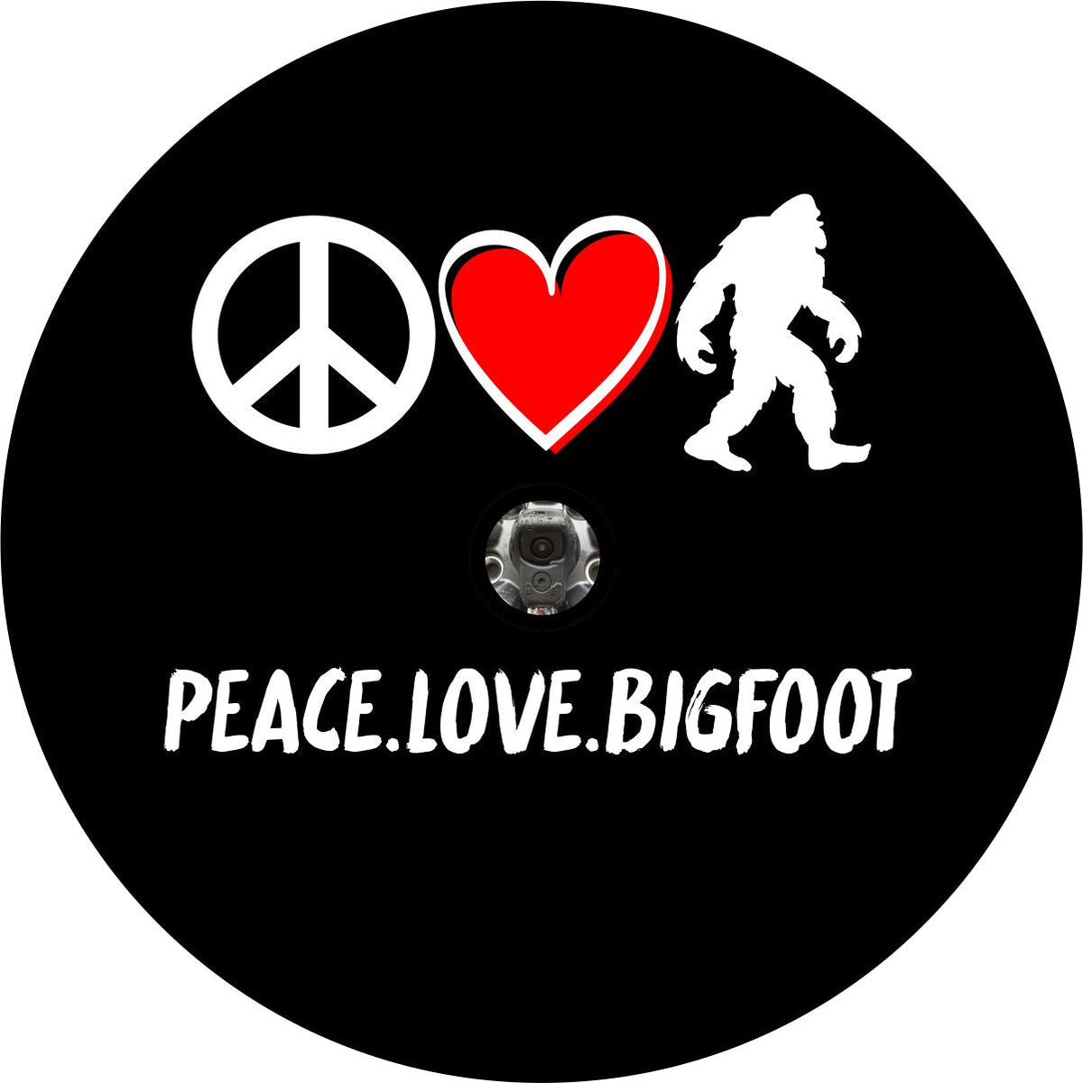 Peace Love Bigfoot Sasquatch Spare Tire Cover for Bronco, Jeep, RV, Camper, & More-duckduckjeep-offroad-wrangler-gladiator-3d-jeep duck-custom duck-Jeep-The Quacktory-Fun Jeep Ducks-Ducks4Jeep