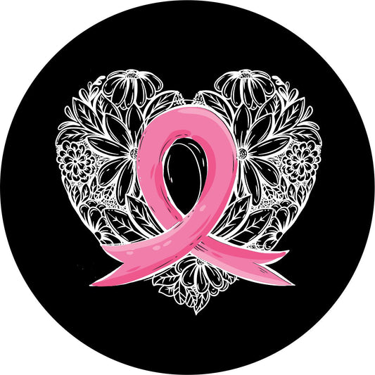 Pink Ribbon Breast Cancer + Heart Spare Tire Cover for Jeep, RV, Bronco, Camper, Trailers-duckduckjeep-offroad-wrangler-gladiator-3d-jeep duck-custom duck-Jeep-The Quacktory-Fun Jeep Ducks-Ducks4Jeep