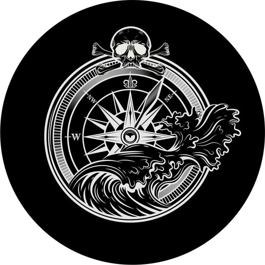 Pirate Skull & Compass Crashing Wave Spare Tire Cover - Jeep, Bronco, RV, Camper, & More-duckduckjeep-offroad-wrangler-gladiator-3d-jeep duck-custom duck-Jeep-The Quacktory-Fun Jeep Ducks-Ducks4Jeep