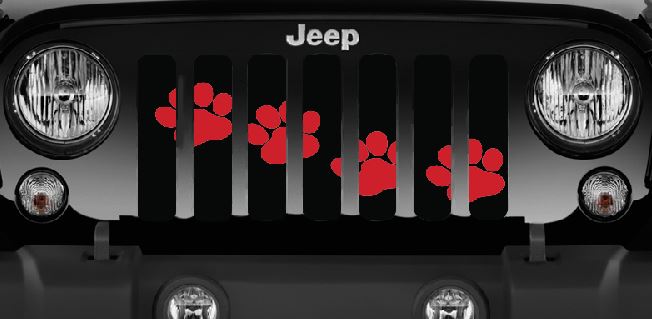 Platinum Puppy Paw Prints - Rubicon Red Diagonal Grille Insert