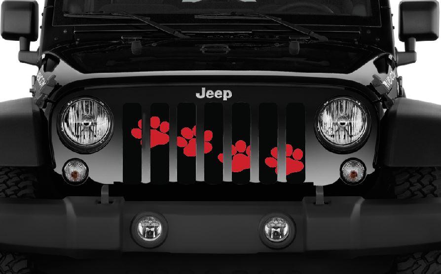 Platinum Puppy Paw Prints - Rubicon Red Diagonal Grille Insert