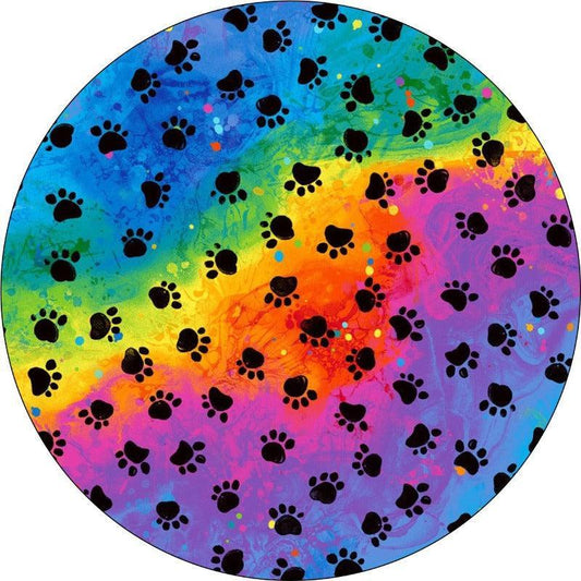 Rainbow Tie Dye With Dog Paws Spare Tire Cover for Jeep, Bronco, RV, Camper, & More-duckduckjeep-offroad-wrangler-gladiator-3d-jeep duck-custom duck-Jeep-The Quacktory-Fun Jeep Ducks-Ducks4Jeep
