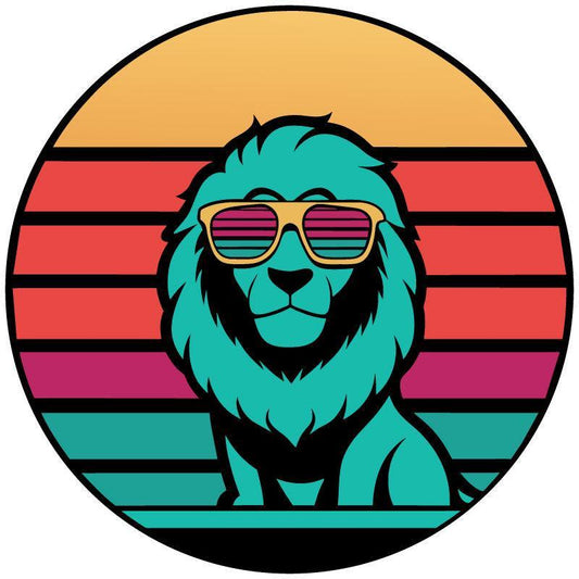 Retro Cool Lion in Sunglasses Spare Tire Cover for Jeep, Bronco, RV, Camper, Van-duckduckjeep-offroad-wrangler-gladiator-3d-jeep duck-custom duck-Jeep-The Quacktory-Fun Jeep Ducks-Ducks4Jeep