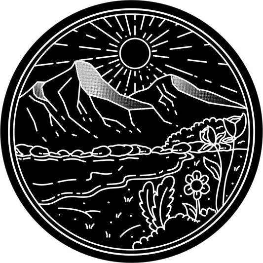 River & Flower Field Mountain Spare Tire Cover - Bronco, Jeep, Camper, RV, Van, & More-duckduckjeep-offroad-wrangler-gladiator-3d-jeep duck-custom duck-Jeep-The Quacktory-Fun Jeep Ducks-Ducks4Jeep