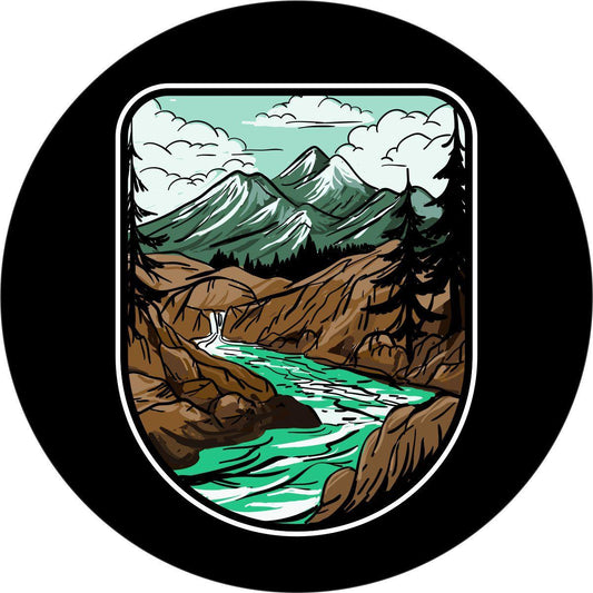 River in the Mountains Art Graphic Spare Tire Cover Design for Jeep, RV, Bronco, Camper & More-duckduckjeep-offroad-wrangler-gladiator-3d-jeep duck-custom duck-Jeep-The Quacktory-Fun Jeep Ducks-Ducks4Jeep